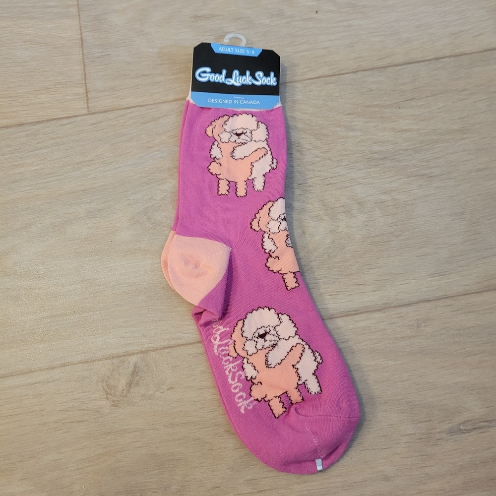 2/$15 Poodles Hugging Crew Socks